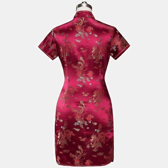 🐉 Mandarin Collar Cheongsam Chinese Dragon Print Side Slits Qipao Dress S NEW - Picture 4 of 16